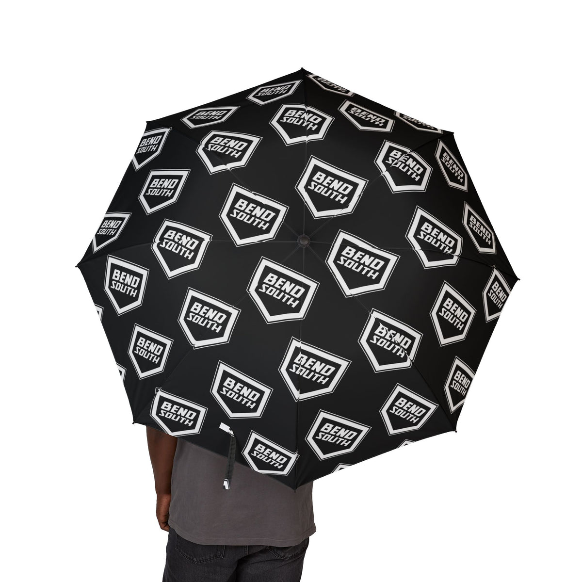 Semi-Automatic Foldable Umbrella with Black-and-White Retro Logo Pattern