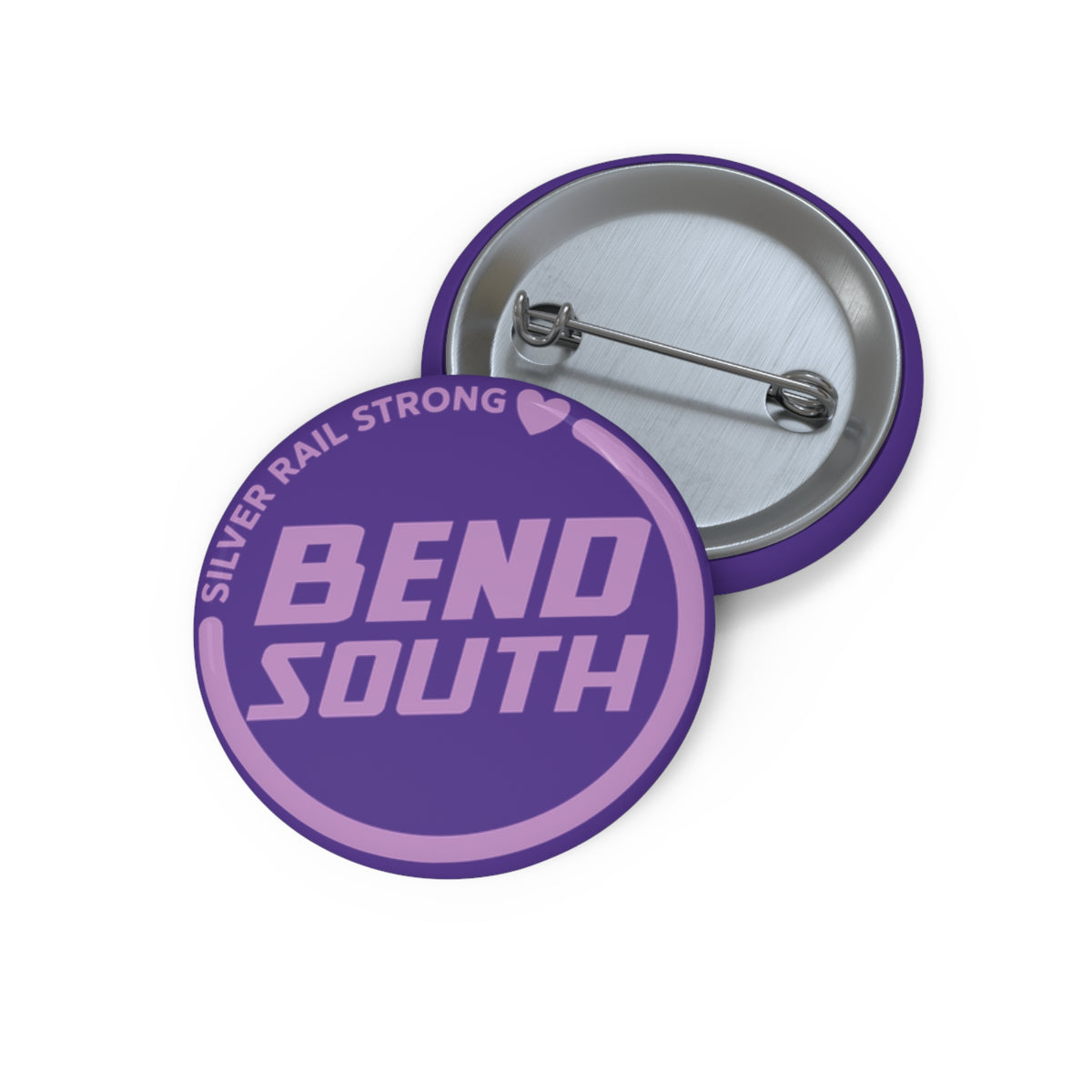 Bend South Purple Pin Button — "Silver Rail Strong" Retro Logo Lapel Pin