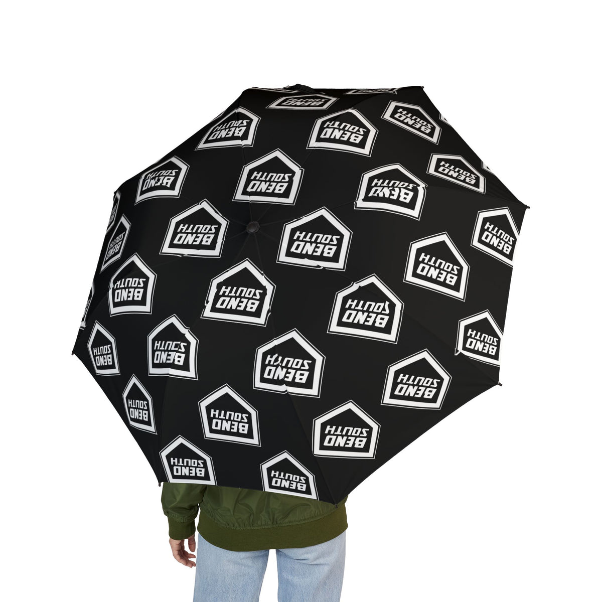 Semi-Automatic Foldable Umbrella with Black-and-White Retro Logo Pattern