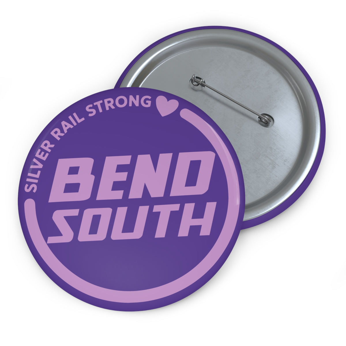 Bend South Purple Pin Button — "Silver Rail Strong" Retro Logo Lapel Pin