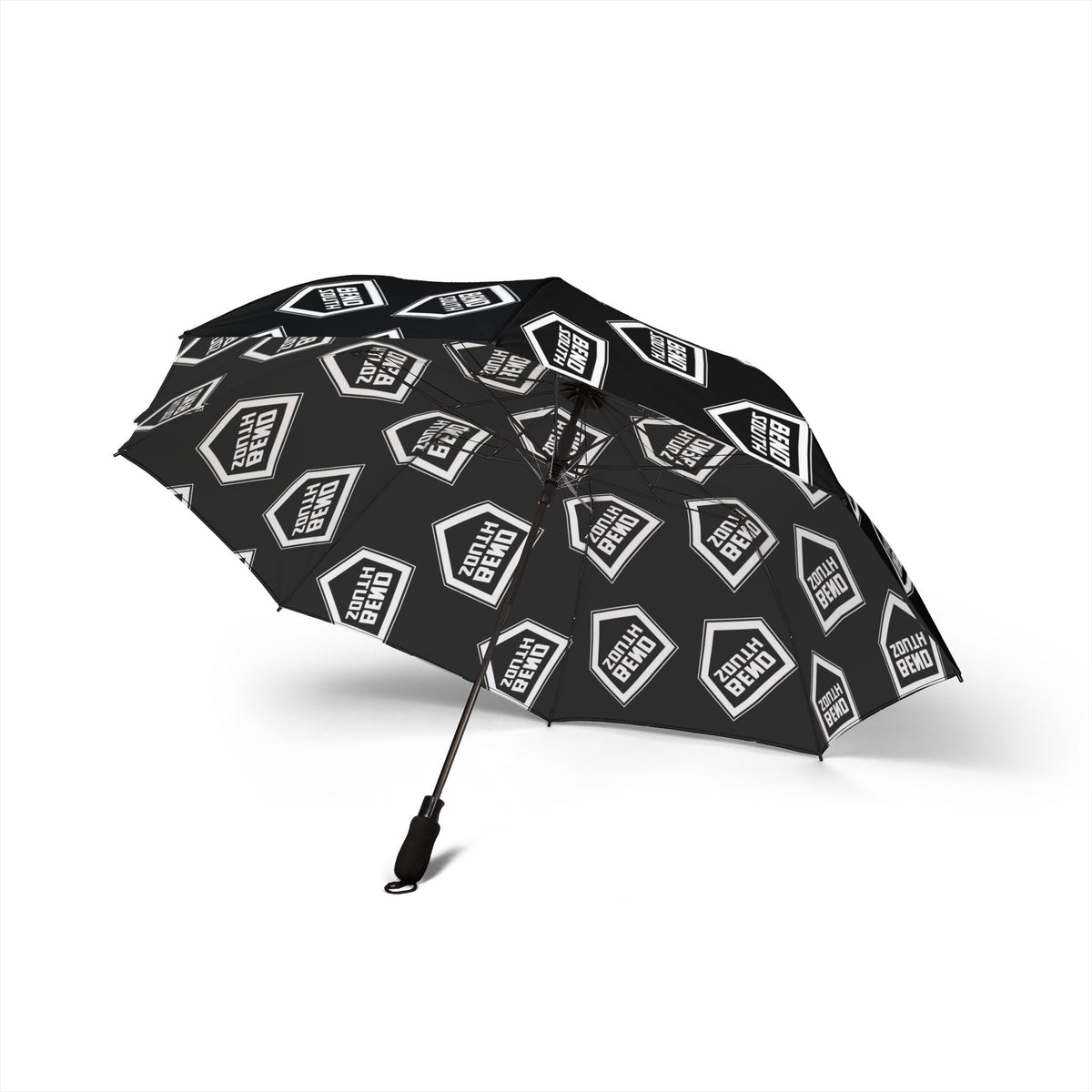 Semi-Automatic Foldable Umbrella with Black-and-White Retro Logo Pattern