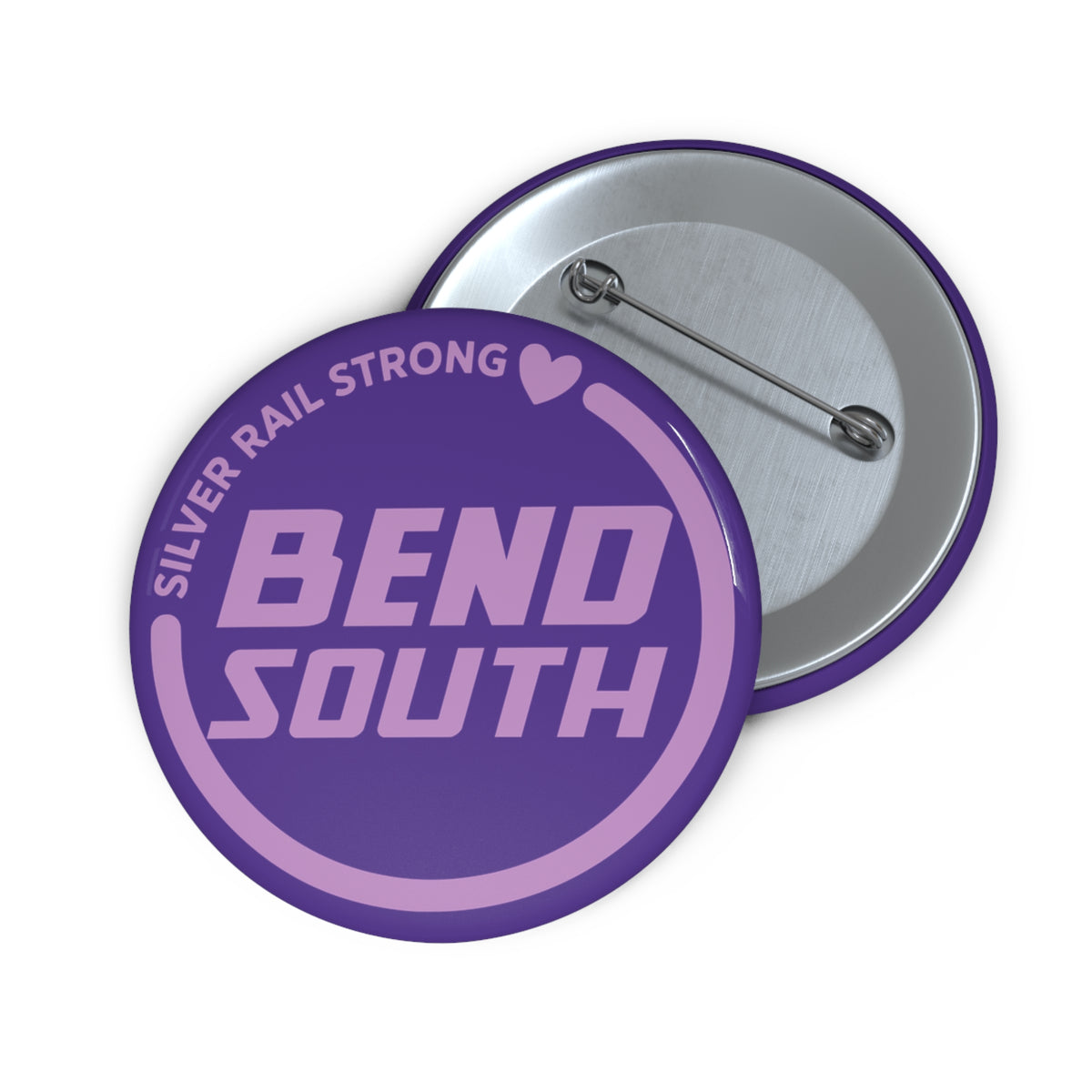 Bend South Purple Pin Button — "Silver Rail Strong" Retro Logo Lapel Pin