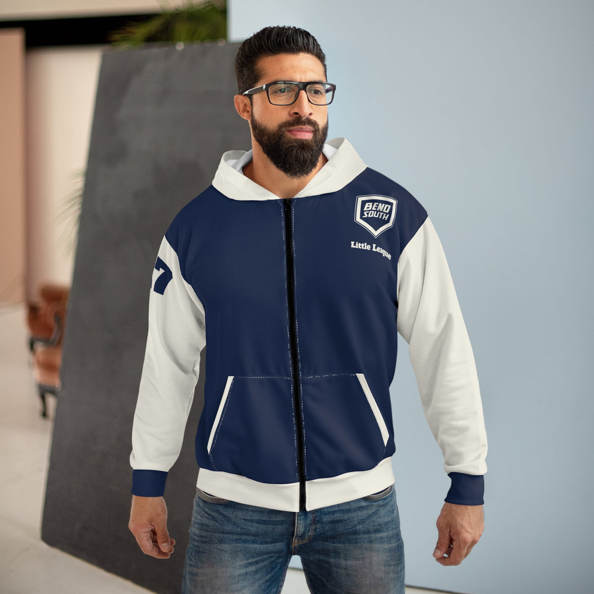 BSLL Legacy Varsity Hoodie | Navy and Cream Zip Hoodie